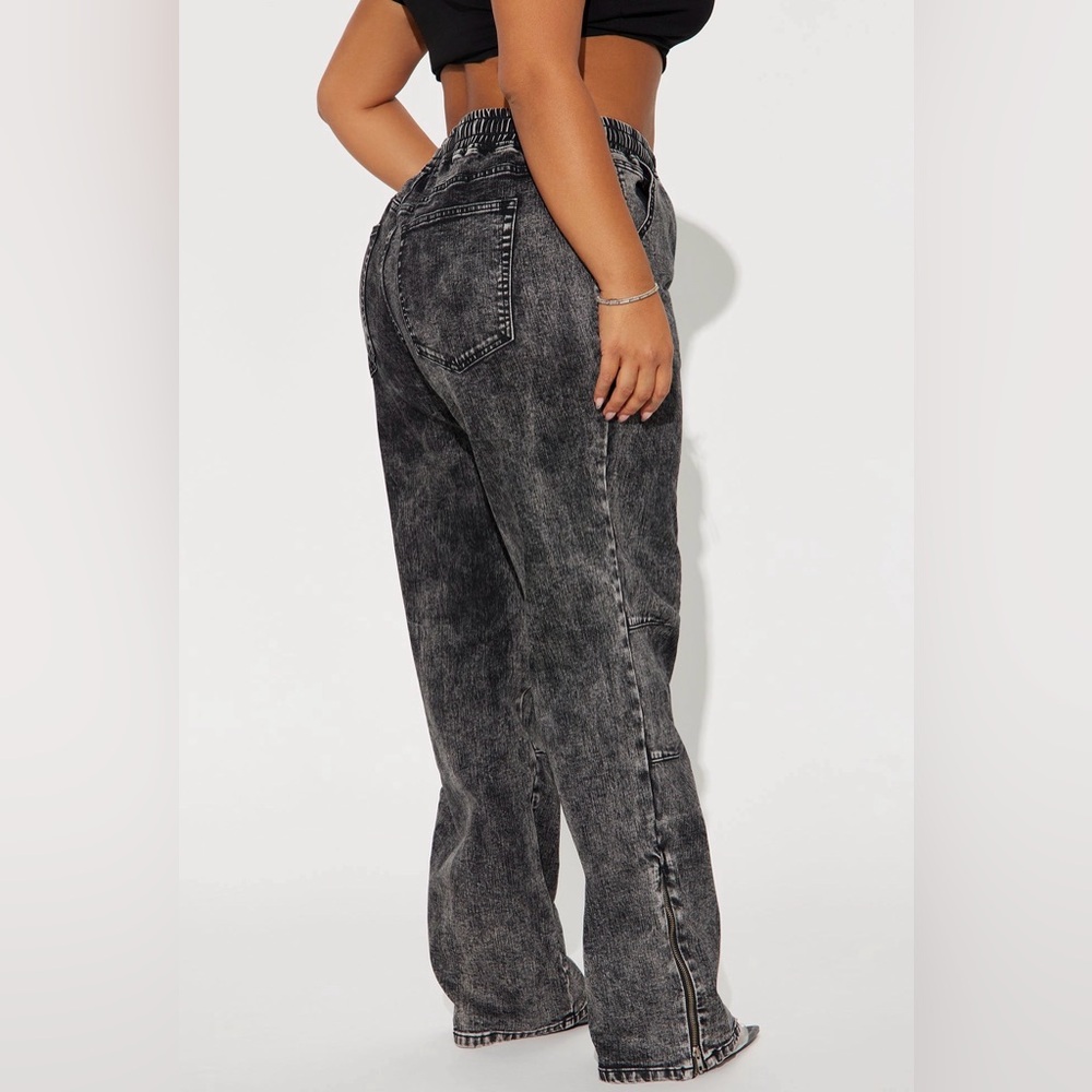 Fashion Nova Stepping Out Zipper Straight Leg Jeans - Acid Wash Black - Picture 2 of 3
